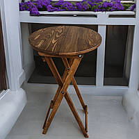 Високий розкладний деревяний кавовий столик для вуличних кафе та барів 110*50 горіх темний