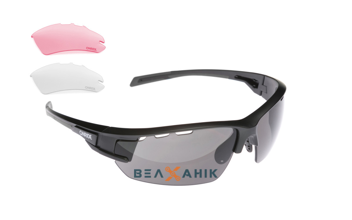 Окуляри ONRIDE Leader 40 матово-чорні з лінзами: димчасті (17%), HD Pink (37%), Clear (100%)
