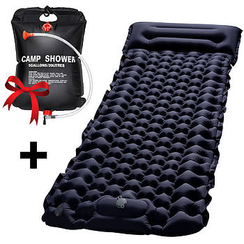 Надувний каремат Outdoor Sleeping Black + Подарунок Душ туристичний Easy Camp Solar Shower