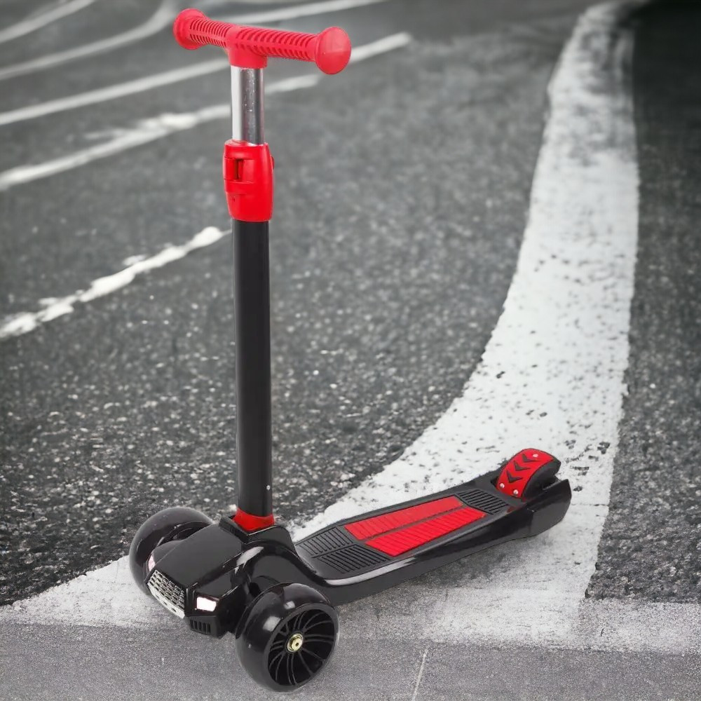 Самокат триколісний дитячий (складне кермо, колеса, що світяться) 5480 Чорно-червоний