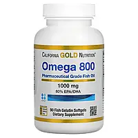 California Gold Nutrition, омега 800, рыбий жир фармацевтической степени чистоты, 80% ЭПК/ДГ.., 90 к,диет.доб.