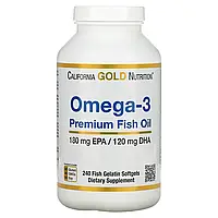 California Gold Nutrition, омега-3, рыбий жир премиального качества, 240 капсул из рыбьего желатина,диет.доб.