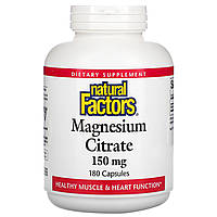 Natural Factors, цитрат магния, 150 мг, 180 капсул,диет.доб.