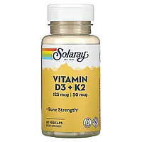 Solaray, витамины D3 и K2, без сои, 60 растительных капсул,диет.доб.