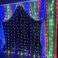 Гирлянда на окно или стену Водопад 200см х 200см, 240 LED Штора, Занавес Цветная tn