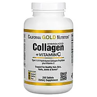 California Gold Nutrition, пептиды гидролизованного коллагена с витамином C, тип 1 и 3, 250 таблеток,диет.доб.