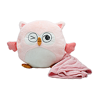 Мягкая игрушка-подушка с пледом 3 в 1 Сова розовая (01_І0202021286)