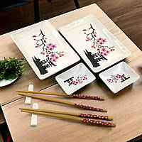 Керамический набор для суши из керамики на 2 персоны 8 предметов в подарочной упаковке 28х28,3х3,5 см Сакура