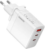 Сетевое зарядное устройство зарядка Toocki GaN 65W 1USB + 2Type-C JT-G65 White Б2228-17