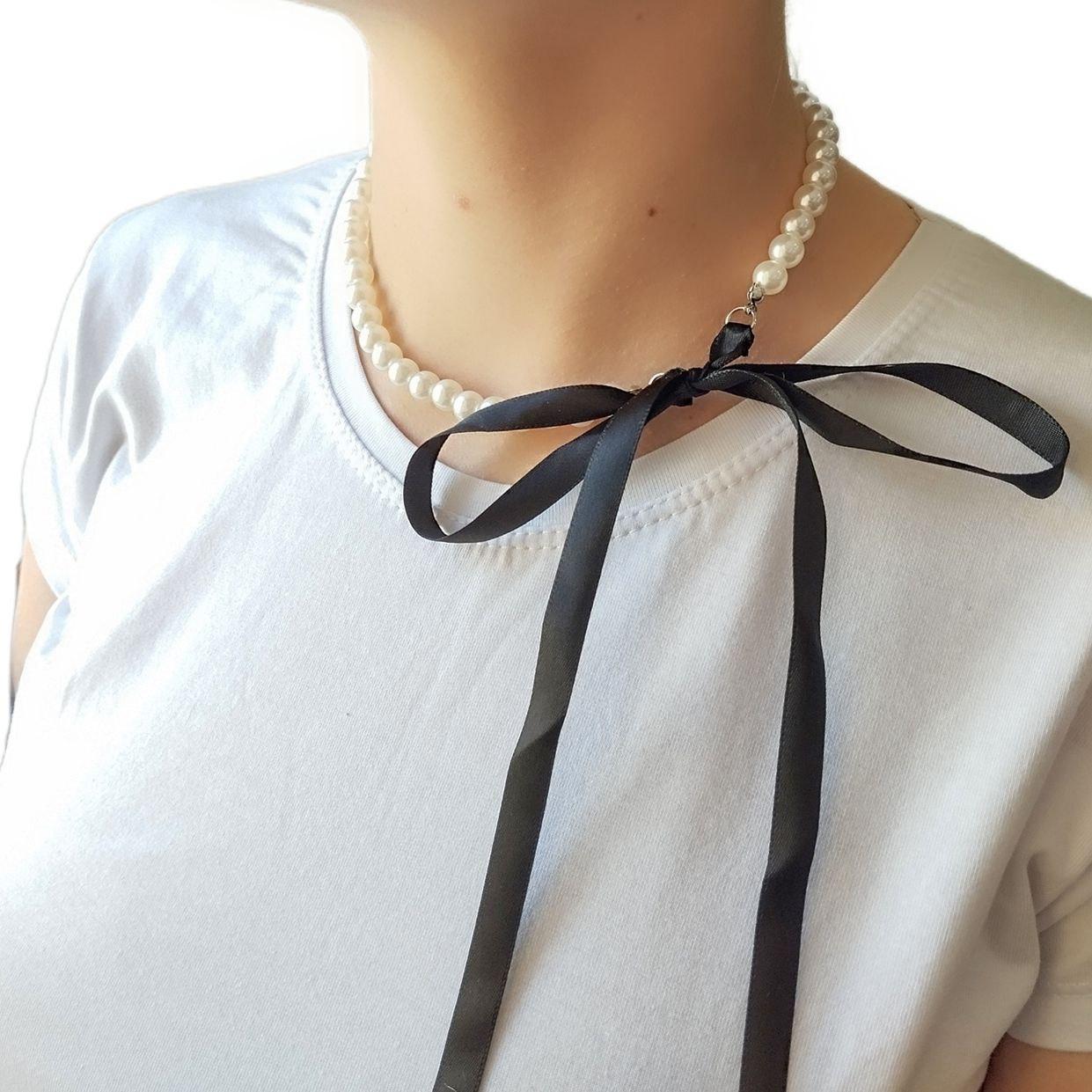 Трендовий чокер "Перлини" на шнурку, фото 1