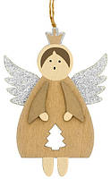 Декоративная подвеска 11 см, Ангел в короне, серебристые крылья, House of Seasons