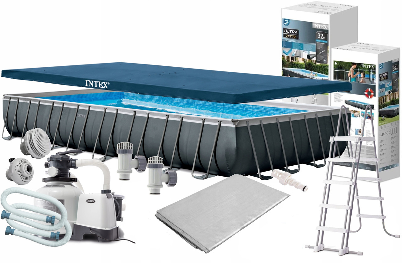 Басейн каркасний прямокутний Ultra Frame Pool Intex 26374 (975 x 488 x 132 см) - сірий, фото 1