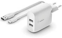 Зарядное устройство BELKIN Home Charger (24W) DUAL USB 2.4A, USB-C 1m, white (WCE002VF1MWH)