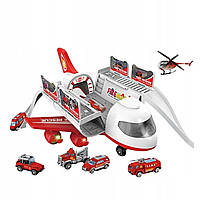 Игровой набор Пожарный Самолёт (звук, подсветка, 3 машинки, наклейки, самолёт-парковка) MH 079