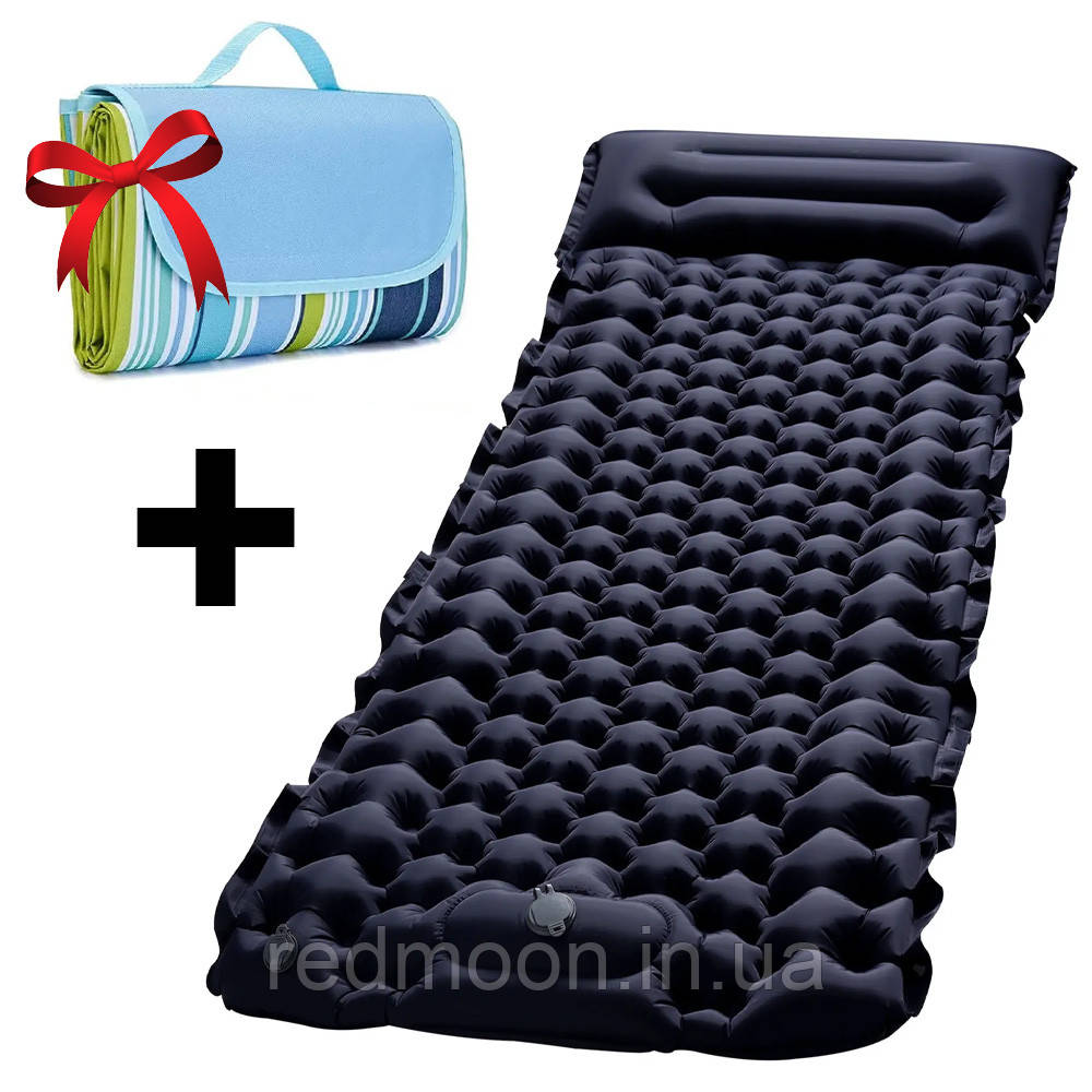 Надувний туристичний каремат Outdoor Sleeping Black + Подарунок Килимок для пікніка NJ-528