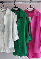 Женский летний костюм-двойка из муслина (рубашка+шорты): 42-44, 46-48 - малина, трава, апельсин, молоко, беж