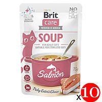 Упаковка вологого корму "Суп для котів Brit Care Soup with Salmon з лососем", 75 г х 10 шт