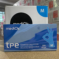 Перчатки неопудренные одноразовые ТПЕ, MediOk, голубые, 200 штук, M