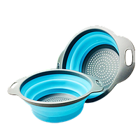 Дуршлаг силиконовый складной большой + маленький Collapsible filter baskets круглый Голубой Techo