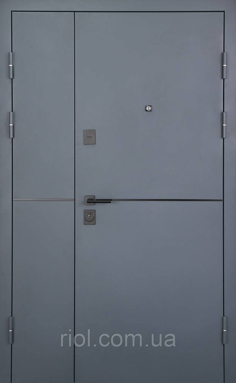 Полуторні вхідні двері Solid Текстурне фарбування RAL 7021T, фото 1