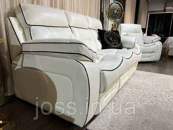 Шкіряний модний комплект диван-ліжко + 2 крісла реклайнера  206х100х100см JOSS Френк, фото 2