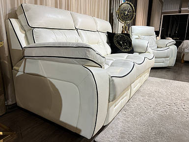 Шкіряний модний комплект диван-ліжко + 2 крісла реклайнера  206х100х100см JOSS Френк