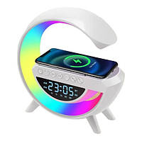 Нічник Smart Light з бездротовою зарядкою, колонкою та годинником Білий Techno