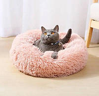 Лежанка пухнастик для котів та собак 40 см Рожева Techno