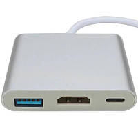 Переходник Type C 3.0 HUB (гн.USB type C + гн.HDMI + гн.USB 3.0), с кабелем 10см Techo