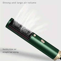 Расческа-выпрямитель для волос Фен-щетка 3 в 1 для укладки - Ramindong RD-157 Зеленая Techo