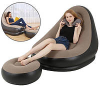 Надувний диван AIR SOFA Надувне велюрове крісло з пуфиком Коричневий Techno