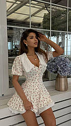 Красива жіноча сукня міні з білим коміром і спідниця квітковий принт Smm9061