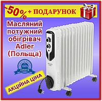 Масляный обогреватель радиатор Adler AD7818, Напольный для дома и офиса, мощный c термостатом, 13-ребер Nom1