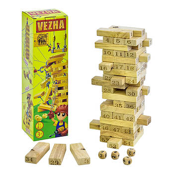 Дерев'яна гра "Вежа" 4FUN Game Club Wood, (54 деталі, 4 кубики) 7358
