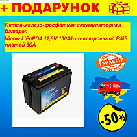 Литий-железо-фосфатная аккумуляторная батарея Vipow LiFePO4 12,8V 100Ah со встроенной ВМS платой 80A Nom1