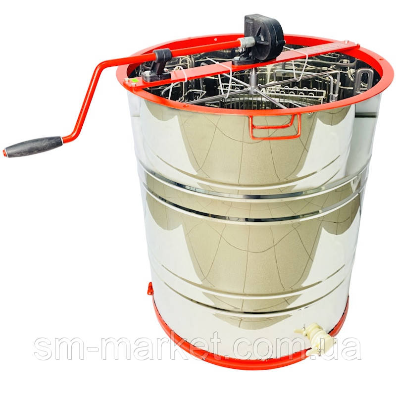 Медогонка з поворотом касет 4-х рамкова (бак нержавіюча сталь AISI 304, ротор, касети нержавіюча сталь, кран пластик) М5015