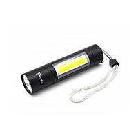 Ліхтарик ручний з боковим світлом Bailong BL-510 XPE+COB, zoom, ЗУ USB, чорний металевий
