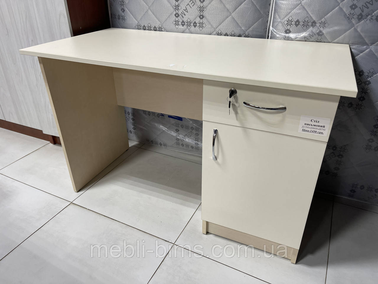Стіл письмовий з тумбою 120х60 Береза полярна + крем, фото 1