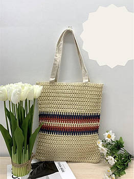 Сумка жіноча шопер тканинна плетена зі смужкою 38*31 см Nina