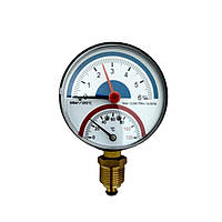 Термоманометр, манометр + термометр 1/2", діаметр 80 мм, 1-6 бар, 120 °C, нижнє підключення