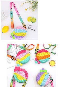 Дитяча кругла сумочка Поп іт з бантиком 10,5*10,5 см на блискавці з довгим ремінцем у різних кольорах Nina