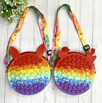 Дитяча кругла сумочка Поп іт з вушками 18*18 см на блискавці з довгим ремінцем у різних кольорах Nina