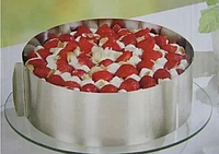 Форма раздвижная круглая может быть использована как форма для сборки тортов, для выпечки, для заливки желе