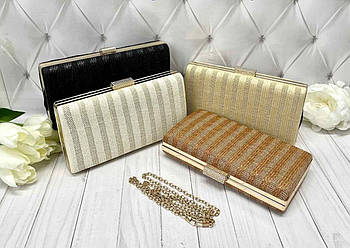 Сумочка жіноча клатч вечірній у смужку 22*12 см з ланцюжком у різних кольорах Nina