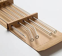 Комплект термостійких багаторазових скляних трубочок з щіткою 5шт