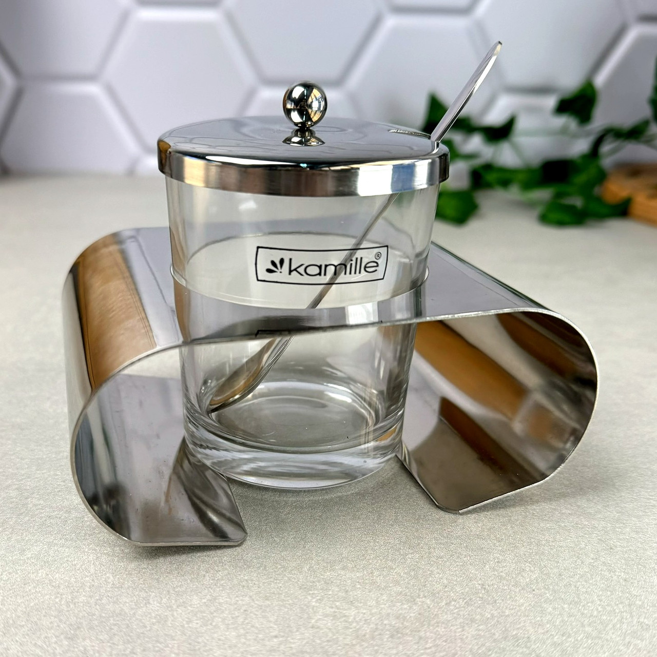 Цукорниця на металевій підставці 200 мл з ложечкою Kamille, фото 1