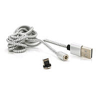 Магнитный кабель PiPo USB 2.0/Lighting, 2m, 2А, тканевая оплетка, бронированный, съемник, Silver, BOX l