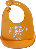 Слюнявчик силиконовый детский 2Life С карманчиком и рисунком 32х23 см Оранжевый с голубым (n- EV, код: 8038004