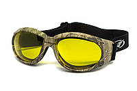 Очки защитные с уплотнителем Global Vision Eliminator Camo Forest (yellow), желтые в камуфлированной оправе