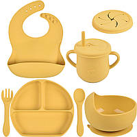 Набор детской силиконовой посуды тарелка слюнявчик тарелка для супа ложка вилка поильник 2Lif MN, код: 7824028
